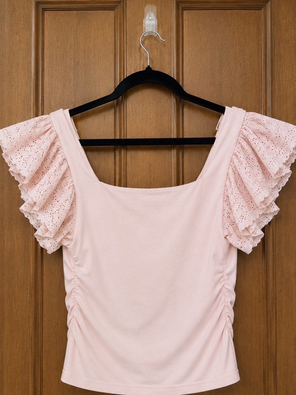 Express Blush Pink Eyelet Puff Sleeve Top - Picture 5 of 5